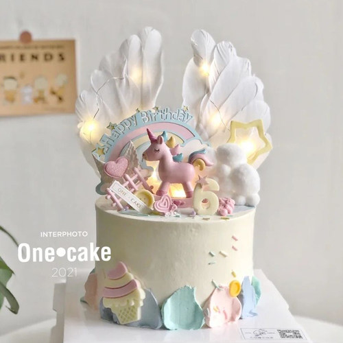 组合材料包镜面球独角兽生日蛋糕