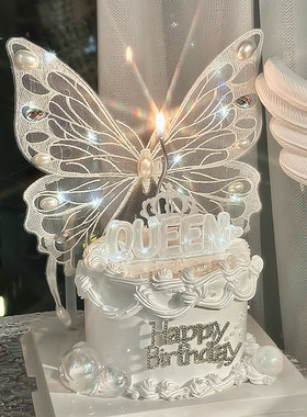 刺绣带灯大蝴蝶女神生日蛋糕装饰