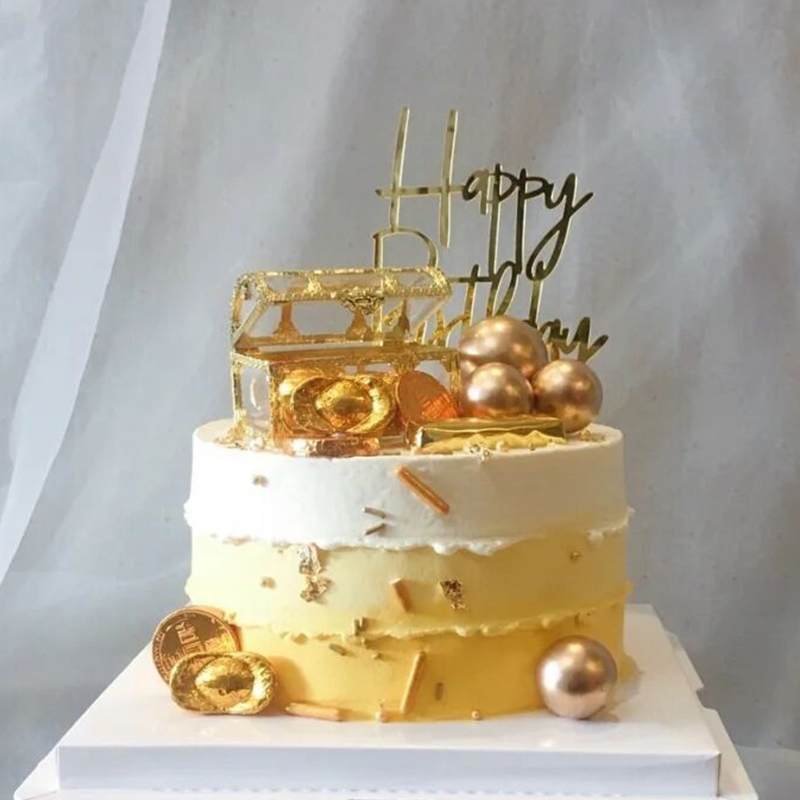 暴富金元宝百宝箱生日蛋糕装饰