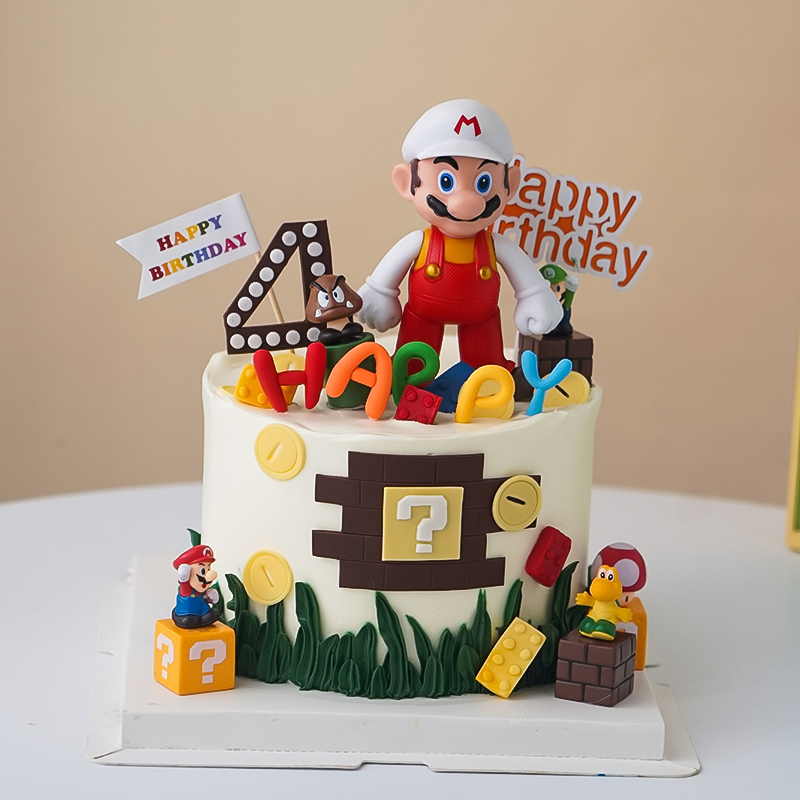 儿童男孩生日蛋糕装饰马里奥摆件
