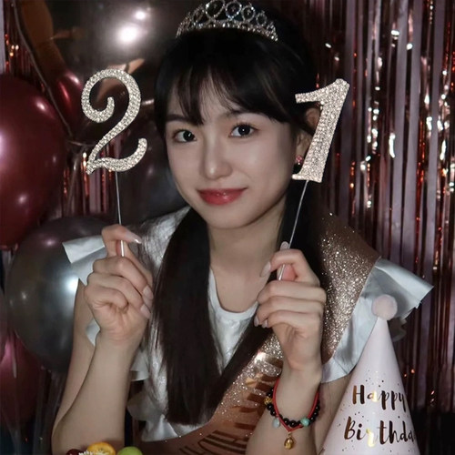 ins闪亮水钻数字插件生日HBD韩式女神网红蛋糕装饰派对拍照道具