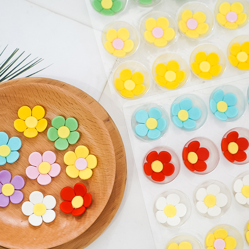 代可可脂巧克力翻糖立体5彩小花生日蛋糕装饰品甜品装饰彩色花朵