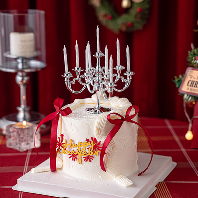 2026新年唯美烛台蛋糕装饰摆件happy new year礼花亚克力烘焙插件