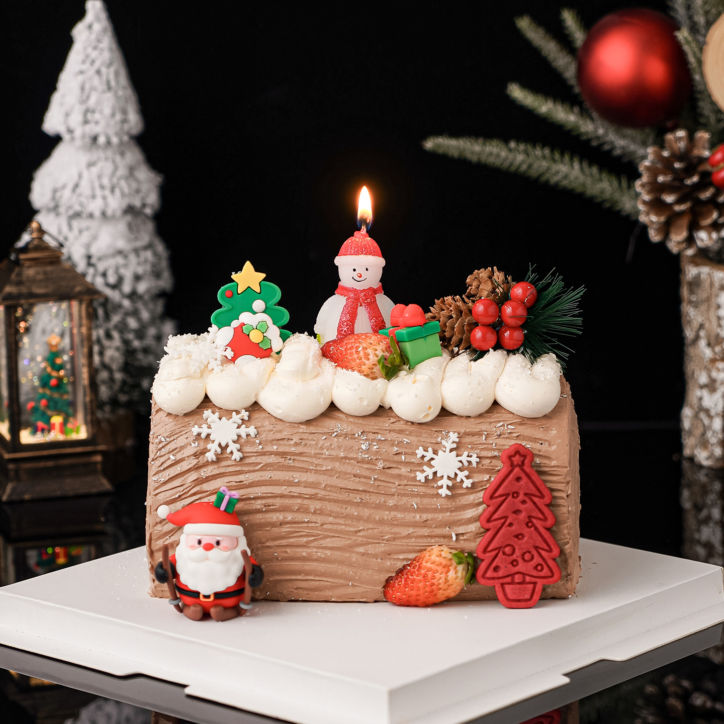 2026圣诞节雪人蜡烛蛋糕装饰摆件雪橇老人平安夜派对松果雪花插件