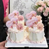 母亲节快乐爱心卡片蛋糕装 扮插件配件 饰插牌妈妈背影康乃馨花束装