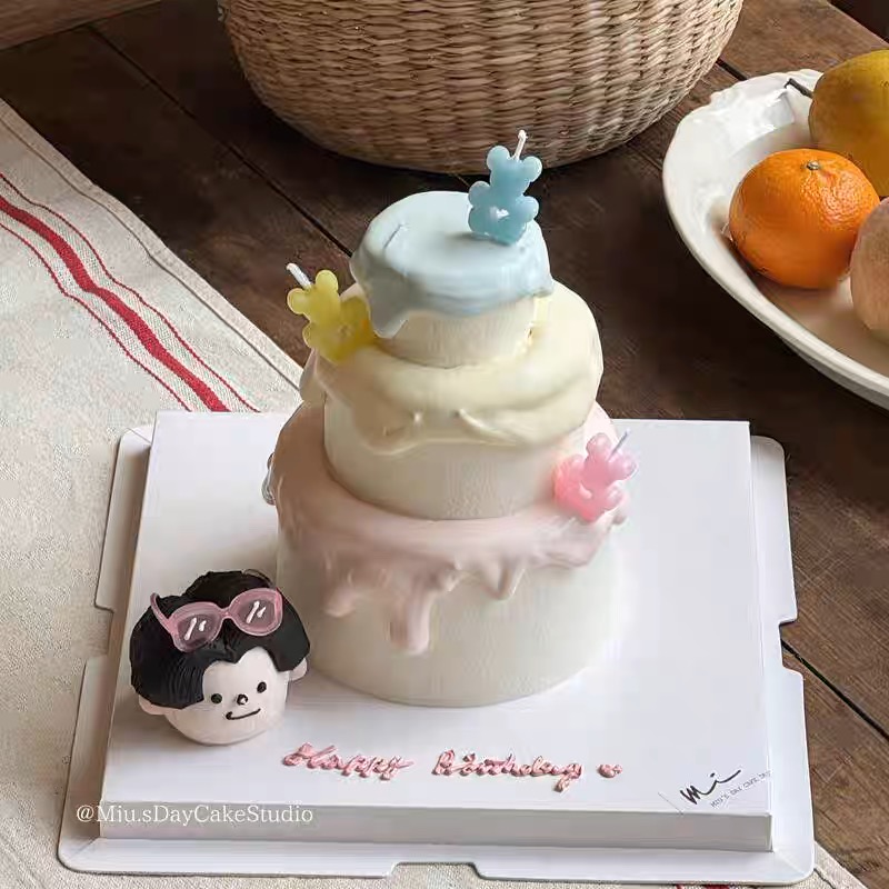 简约ins糖果风小熊蜡烛蛋糕装饰插件奶油淋面儿童生日甜品台摆件