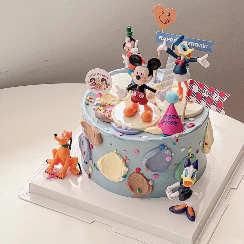 儿童生日蛋糕装饰可爱小老鼠卡通鸭子小狗摆件烘焙派对甜品台装扮