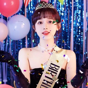 扮皇冠 网红女孩闪粉礼仪带绶带肩带少女公主派对拍照道具生日装