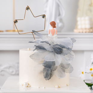 女神背影插件蛋糕装饰妈妈生日唯美大裙摆纱花烘焙插件甜品台装扮