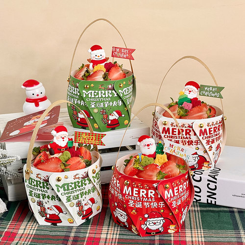 2026圣诞节旋转手提盒蛋糕装饰老人雪人礼物盒子插件节日快乐装扮