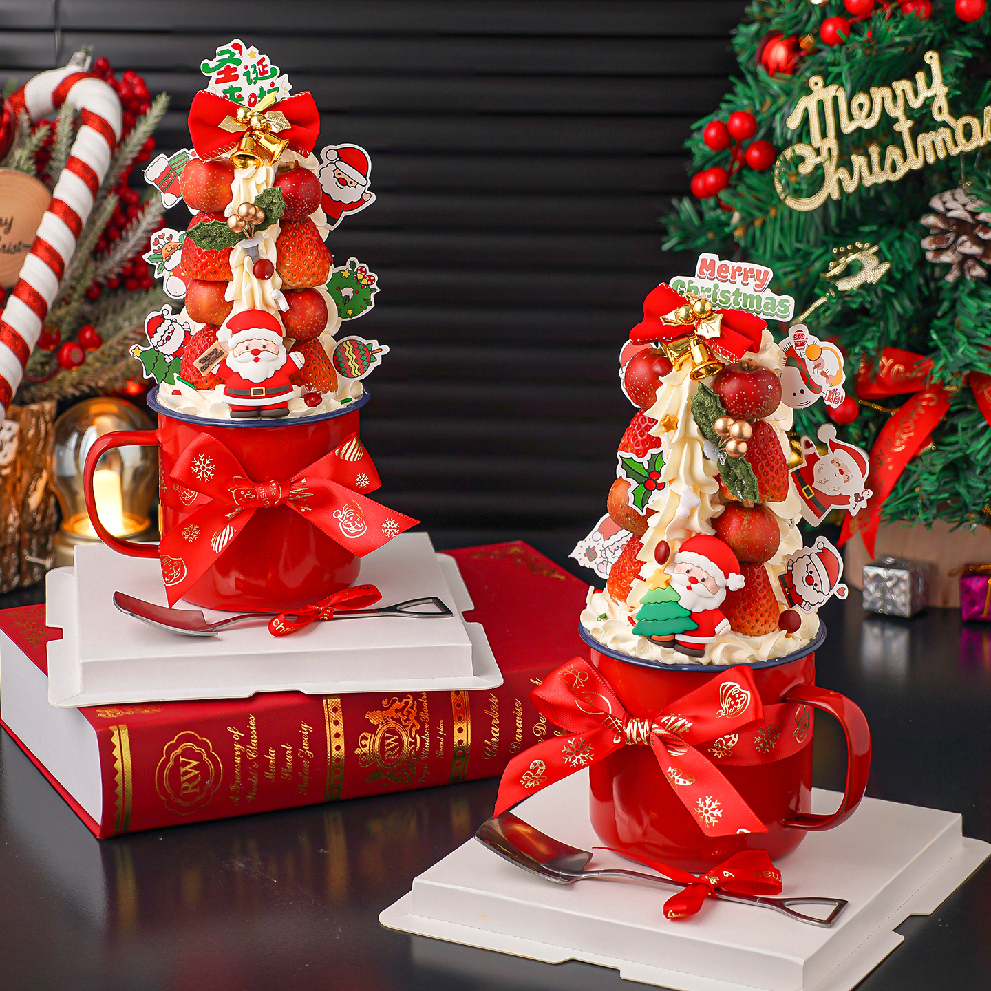 2026圣诞节网红搪瓷杯草莓塔蛋糕装饰圣诞快乐节日甜品烘焙插件