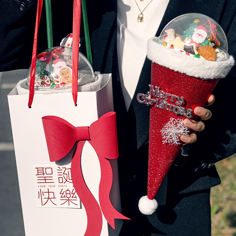 2026圣诞节甜筒蛋筒慕斯球蛋糕装饰圣诞冰淇淋手提包装盒蛋糕盒