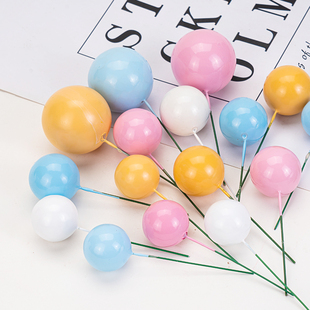 黃粉藍(lán)色球生日蛋糕插件烘焙ins網(wǎng)紅裝 飾配件 飾擺件 彩色球蛋糕裝