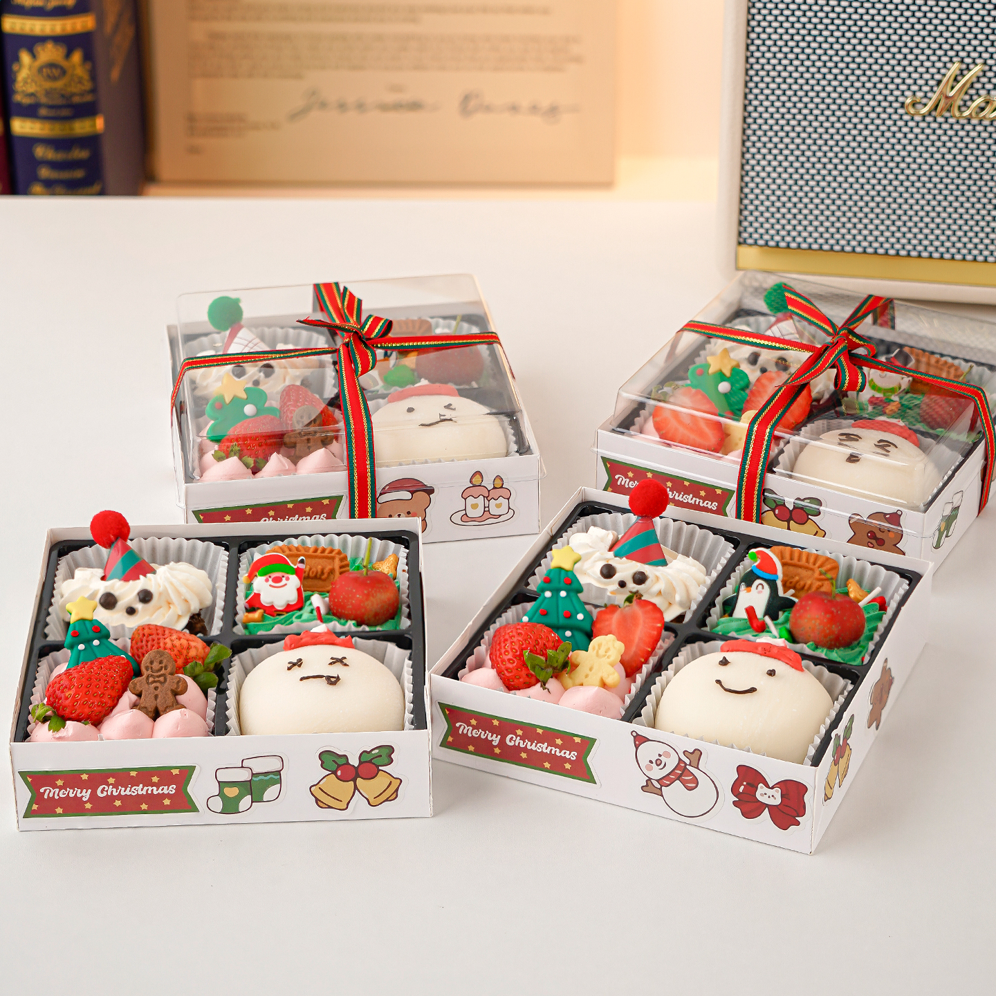 2026圣诞节四宫格甜品蛋糕装饰迷你毛球帽姜饼人圣诞树烘焙插件