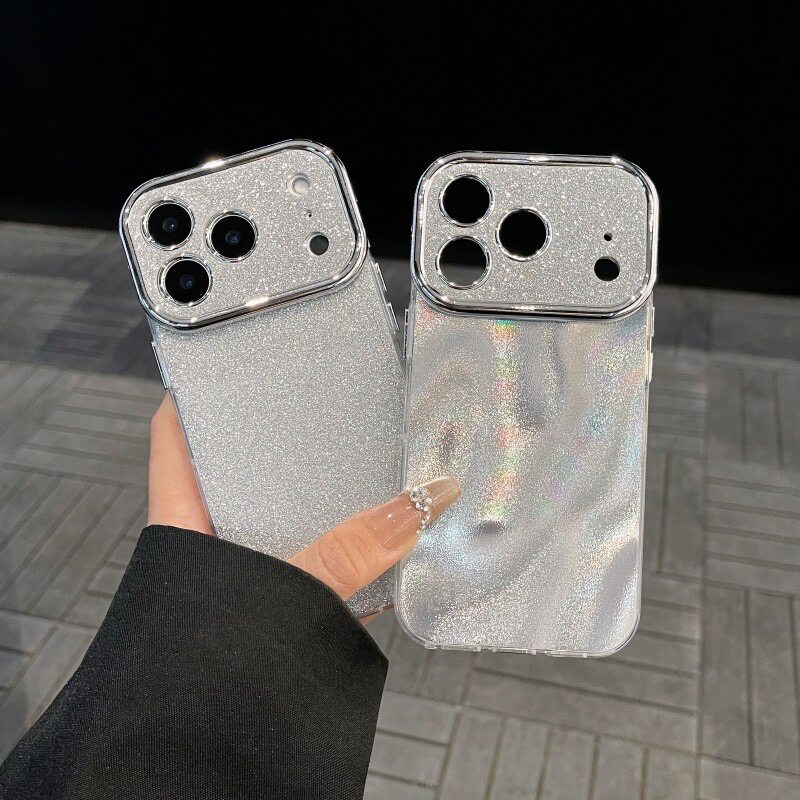 简约轻奢风大视窗爆闪银色适用iPhone17promax手机壳苹果16Pro流沙纹15全包防摔14IMD保护套13小众高级感