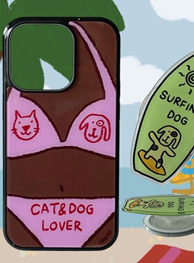 卡通趣味黑皮比基尼小猫小狗适用iPhone16promax手机壳新款苹果15Pro个性创意14pro可爱搞怪13pm全包防摔保护