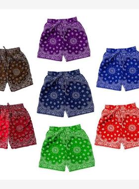 shorts for men beach wear复古潮流碎花直筒宽松沙滩三分短裤男