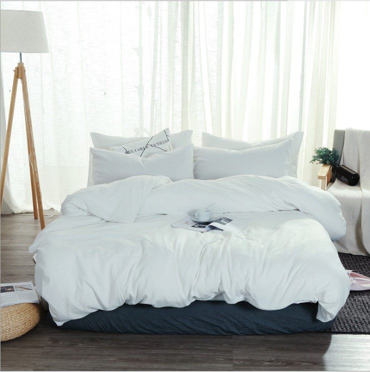 Soft Washed Cotton Bedding Set white Bedlinen 纯色四件套