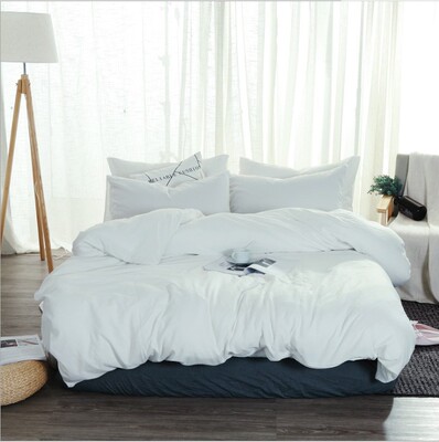 Soft Washed Cotton Bedding Set white Bedlinen 纯色四件套