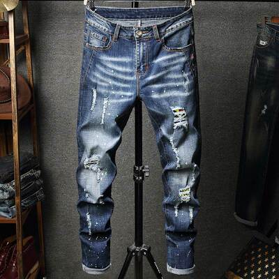 Men's autumn jeans slim trousers hole men's pants男士牛仔裤