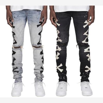 20欧美男士破洞印花弹力