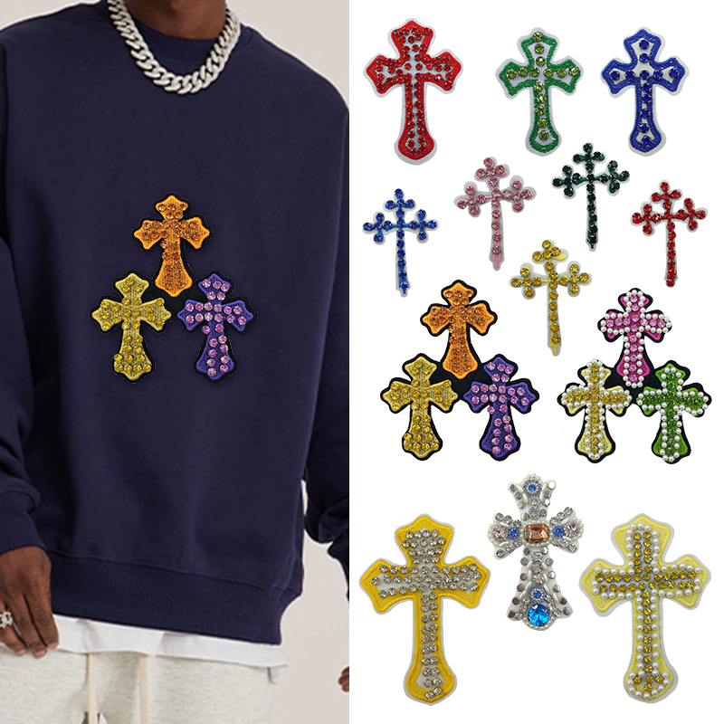手工钉珠十字架DIYT恤装饰辅料贴