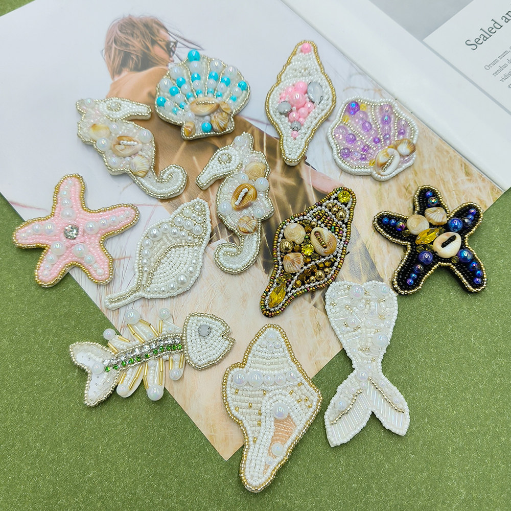 手工钉珠海洋世界布贴海马海星贝壳鱼配饰diy包衣服补丁手缝辅料,居家布艺,布贴,淘宝优惠券,粉丝福利购,淘宝优惠卷