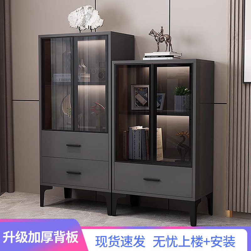 客厅实木餐边柜窄型小尺寸茶水柜玻璃门电视机边柜靠墙储物柜