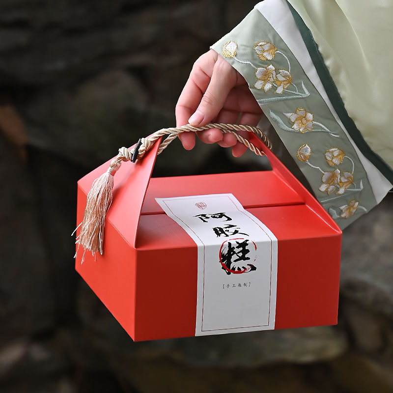 阿胶糕包装盒500克国潮雪花酥糕点礼盒创意手提盒6粒装烘焙饼干