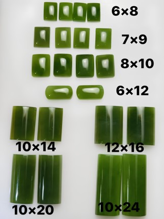 天然和田玉碧玉菠菜绿长方桥面蛋面无裂6*8-10*24戒面裸石配石价