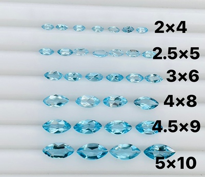 天然原石彩色宝石VVS瑞士蓝托帕石裸石戒面2*4-9*18MM马眼形配石