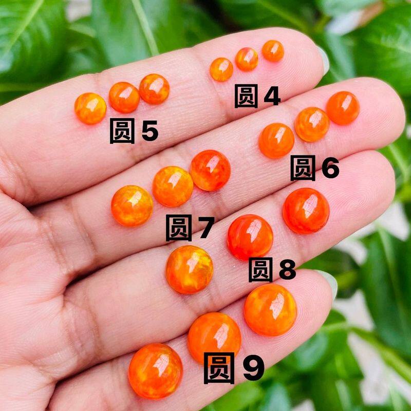 天然原矿火欧泊蛋白石蛋面素面裸石戒面圆形4-9MM全尺寸镶嵌配石