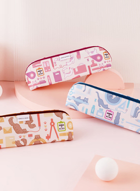 kokuyo国誉文具猫限定大容量笔袋学生文具收纳盒双层帆布袋PC-22