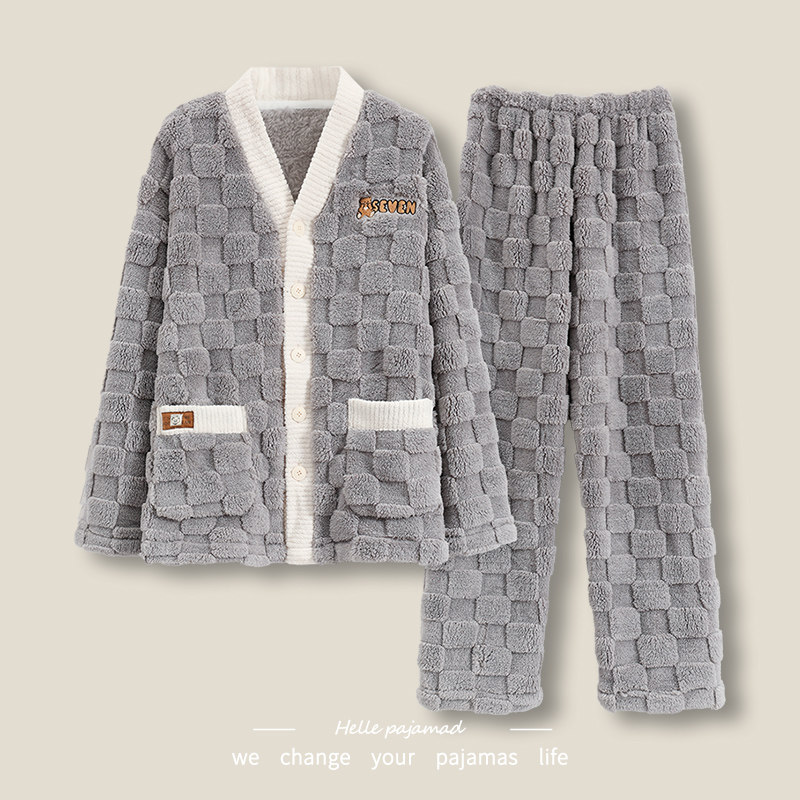 浪莎加厚珊瑚绒睡衣男秋冬季