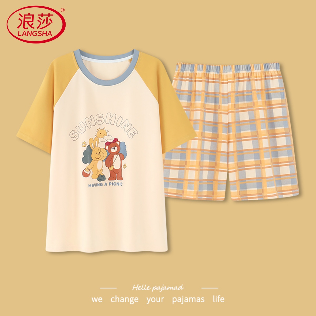 浪莎纯棉睡衣女2025新款夏季短袖短裤全棉卡通可爱薄款家居服套装