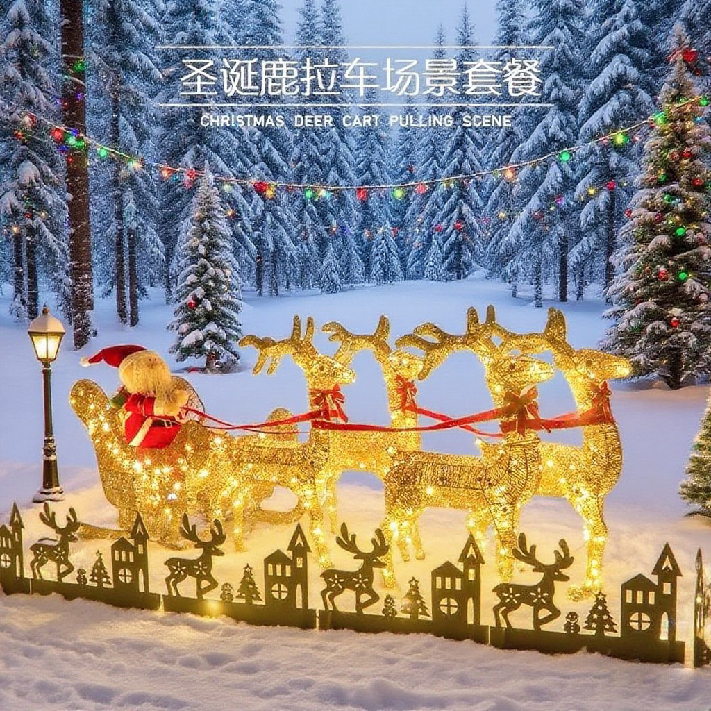 圣诞鹿拉车铁艺发光麋鹿雪橇车