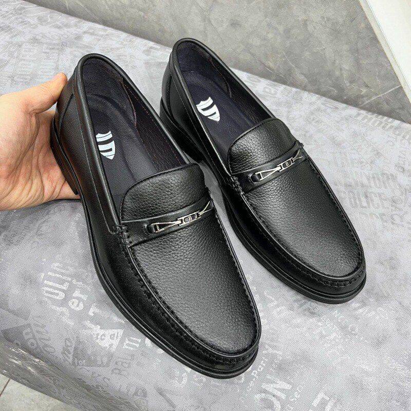 男式春秋休闲鞋低跟脚鞋套头层牛皮真皮轻便正装男鞋2026软底时尚