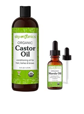 美国Sky Organics Castor oil  16oz & Organic Marula Oil 30ml