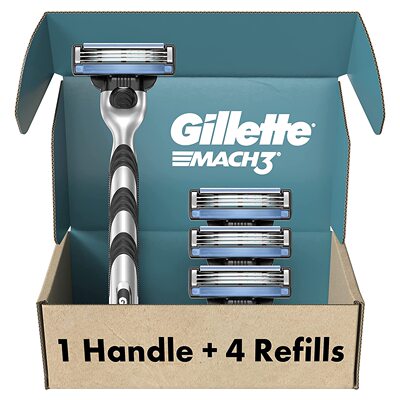 美国Gillette Mach3 Razors for Men, 1 Gillette Razor, 4 Razor