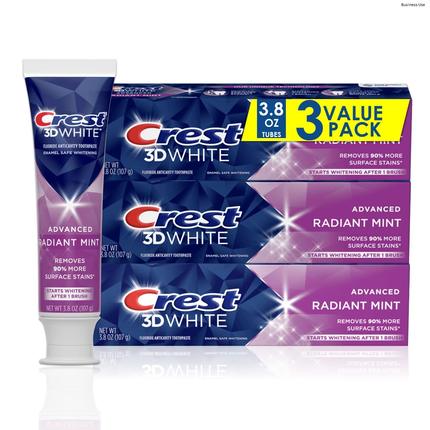 Crest 3D White Toothpaste Radiant Mint, 3.8 Oz (Pack of 3)