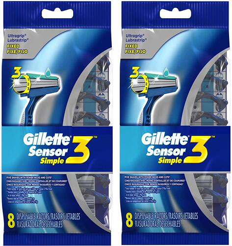 Gillette Sensor3 Simple Men’s Disposable Razors, 16 Count