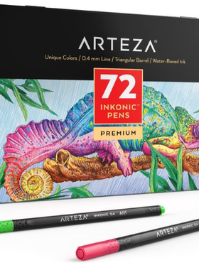 ARTEZA Inkonic Fineliners Pens, Set of 72, 0.4 mm Fine Tip