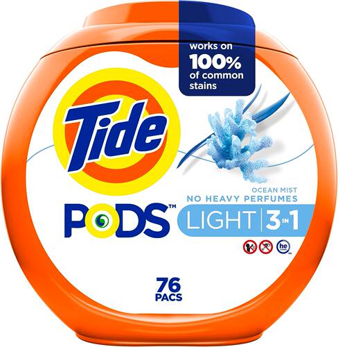 Tide PODS Light Laundry Detergent Pacs, 76 Count, Ocean Mist