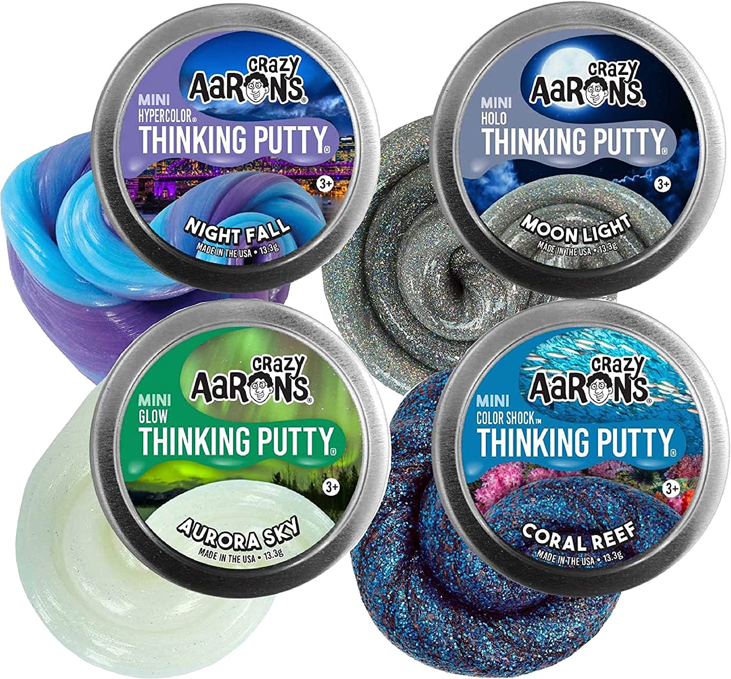 Crazy Aaron's Putty Mini Tins Aurora Sky, Nightfall, Coral R图片