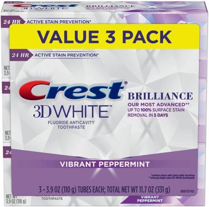Crest 3D White Brilliance Toothpaste, Vibrant Peppermint 3pc