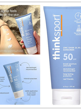 Thinksport SPF 50+ Mineral Sunscreen – Safe， Natural Sunb