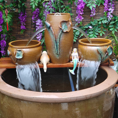 古法生态养鱼循环瀑布流水摆件