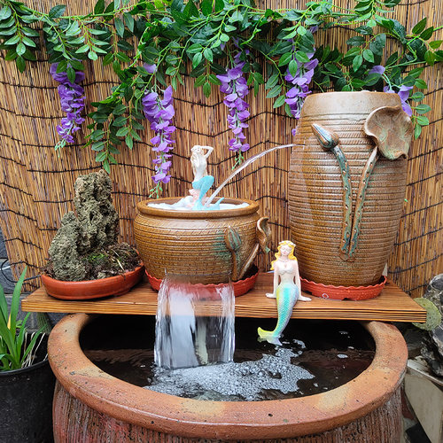 包邮瀑布流水造景庭院陶罐