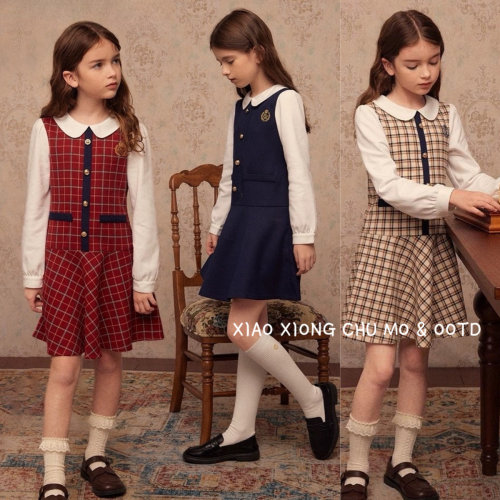 【验货】EK童装新品女童学院风假两件连衣裙OWD49210