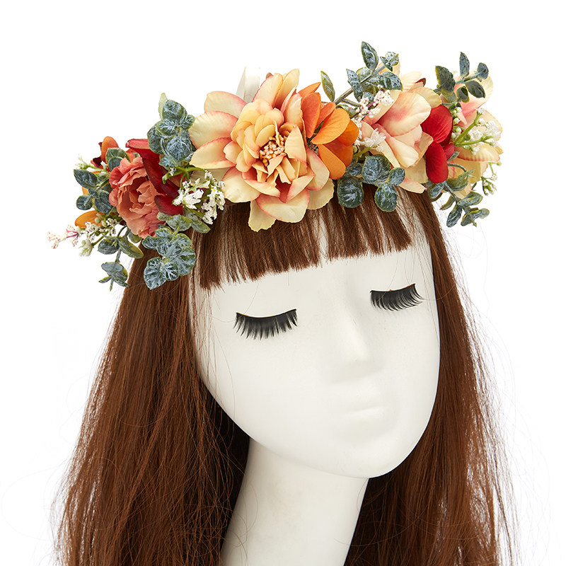 户外景拍摄头戴花环森系仿真花环发饰新娘花环头饰品女孩头上花环
